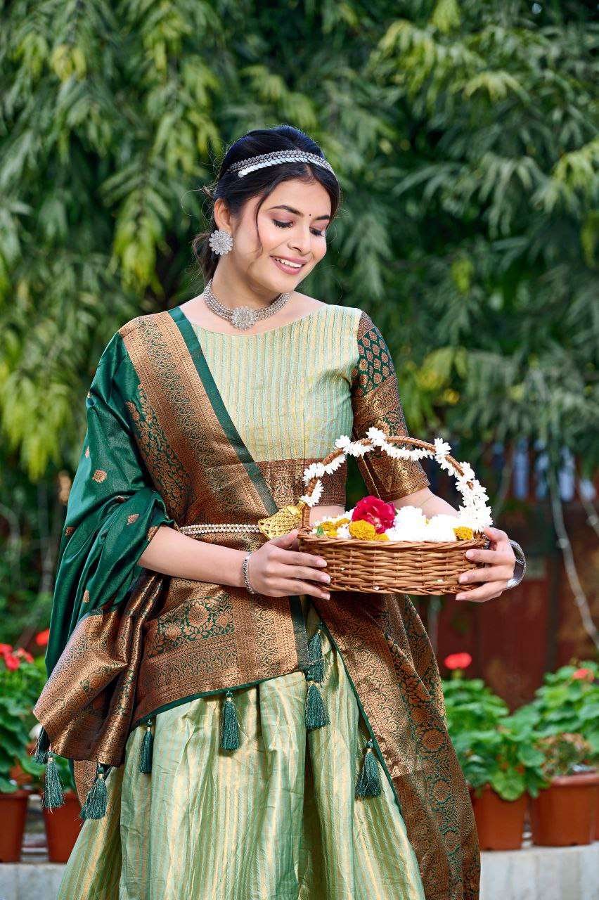 Women's Tussar Silk Patola Print Lehenga Choli Dupatta Set - Image 3